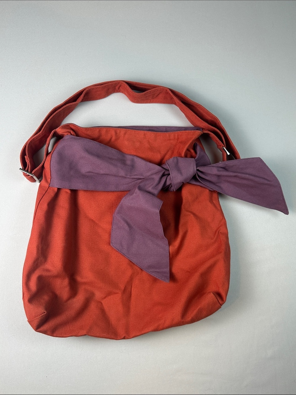 Burnt Orange Rust Red Shoulder Bag Purse Crossbody Lavender Knot Accent Snap